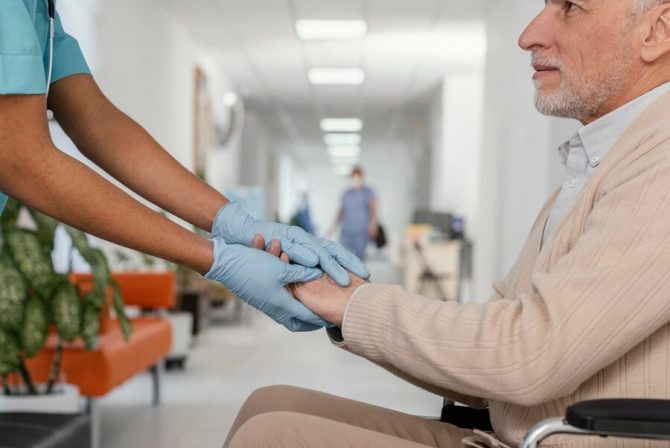 close up health worker helping patient